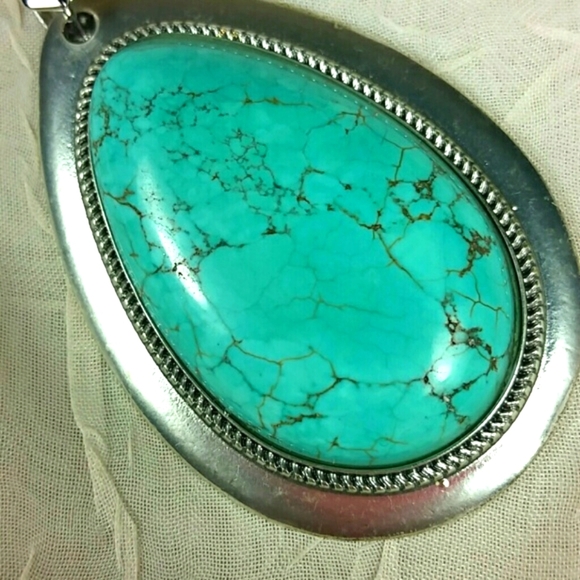 Sterling Silver Rope Chain Necklace GENUINE Turquoise Pendant - Picture 4 of 5